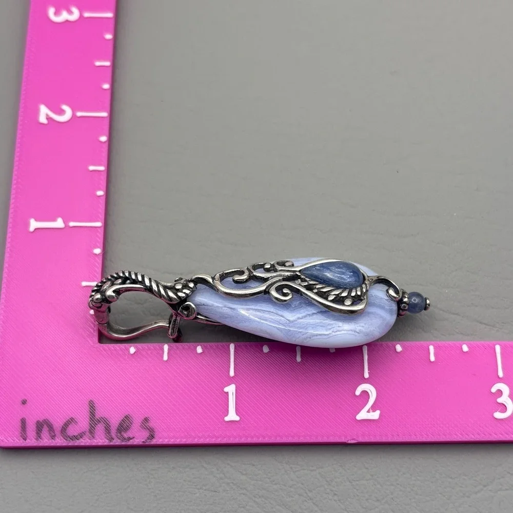 Vintage Carolyn Pollack 925 Blue Lace Agate Blue Kyanite Half Moon Bay Pendant